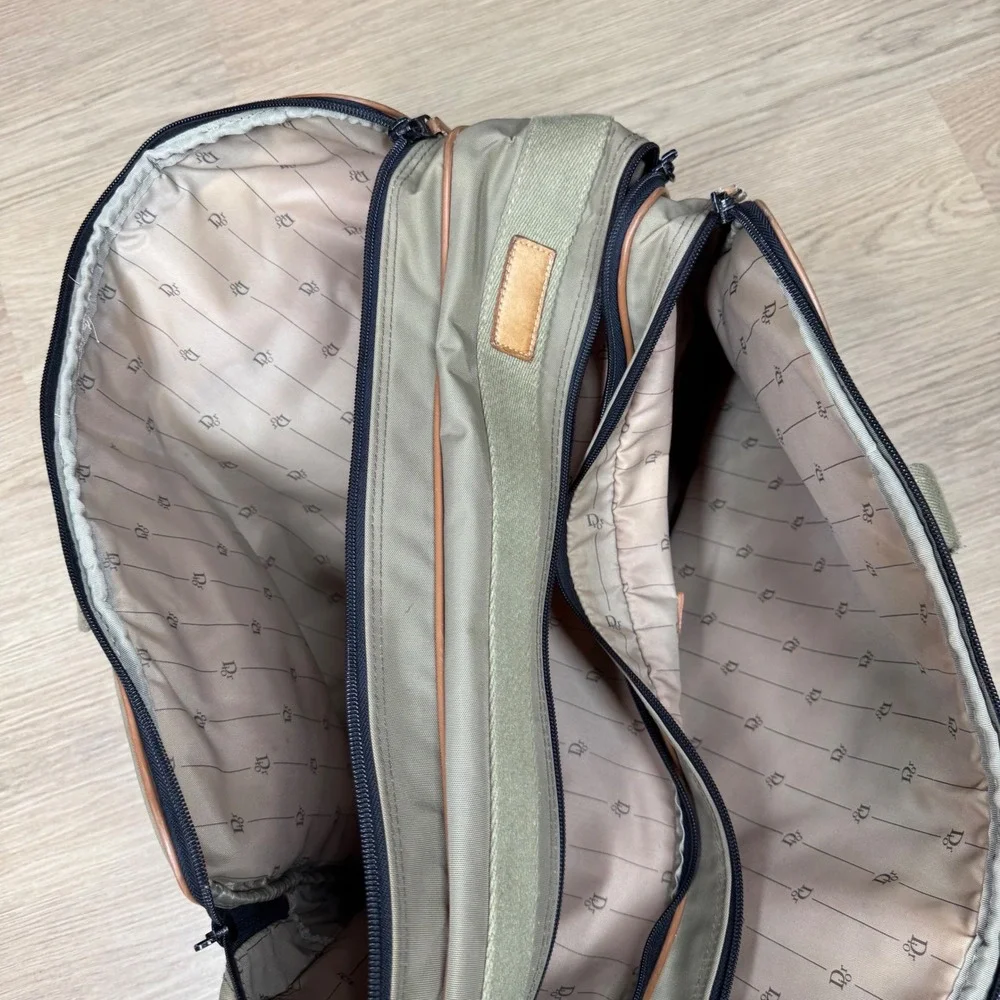 Christian Dior Vintage Canvas Leather Briefcase Olive Green Tan Laptop Bag 22in